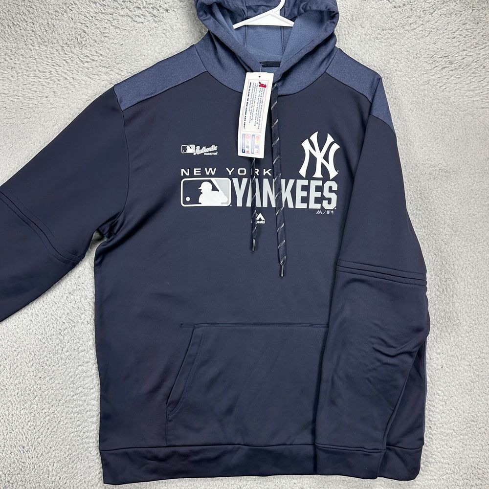 New York Yankees Hoodie Sweatshirt Mens XL Blue Pullover Sweater Majestic NEW